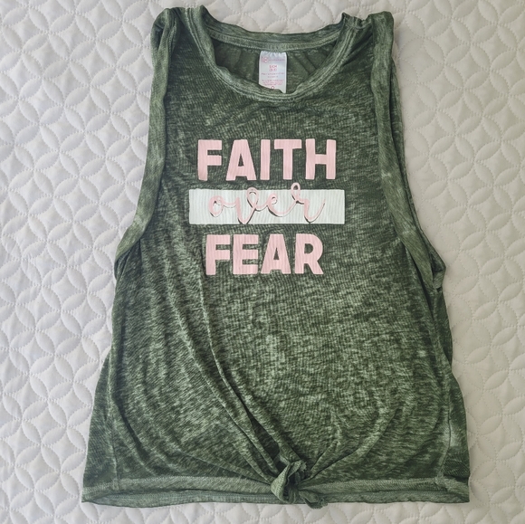 Green Faith Over Fear Tank Top - Picture 1 of 7